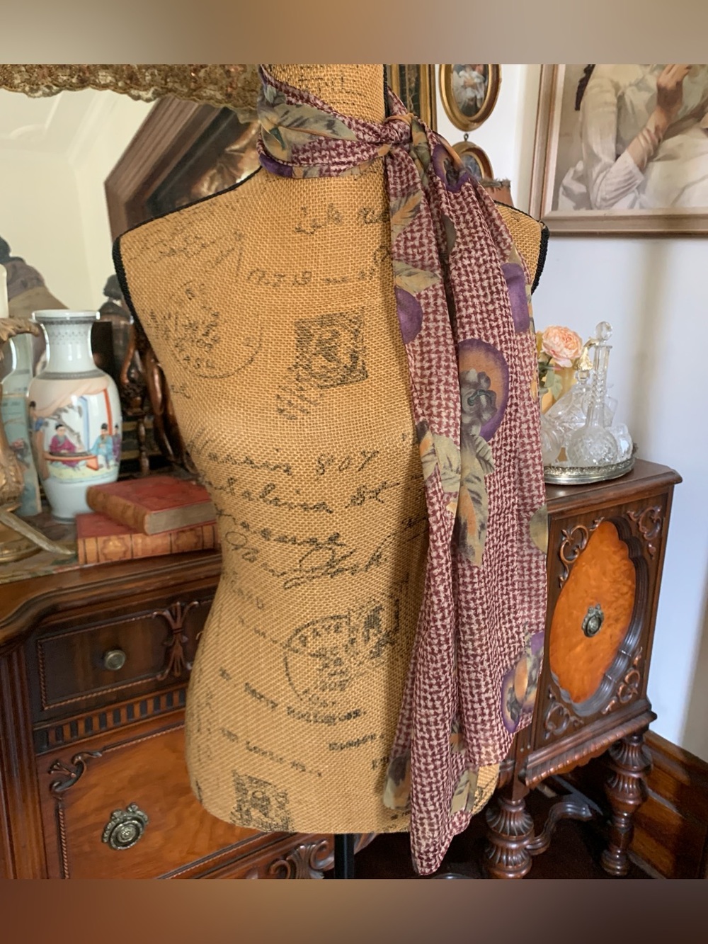 Vintage Boho Cottagecore Autumn Themed Ascot Bow-tie Cravat Neck Shawl Scarf